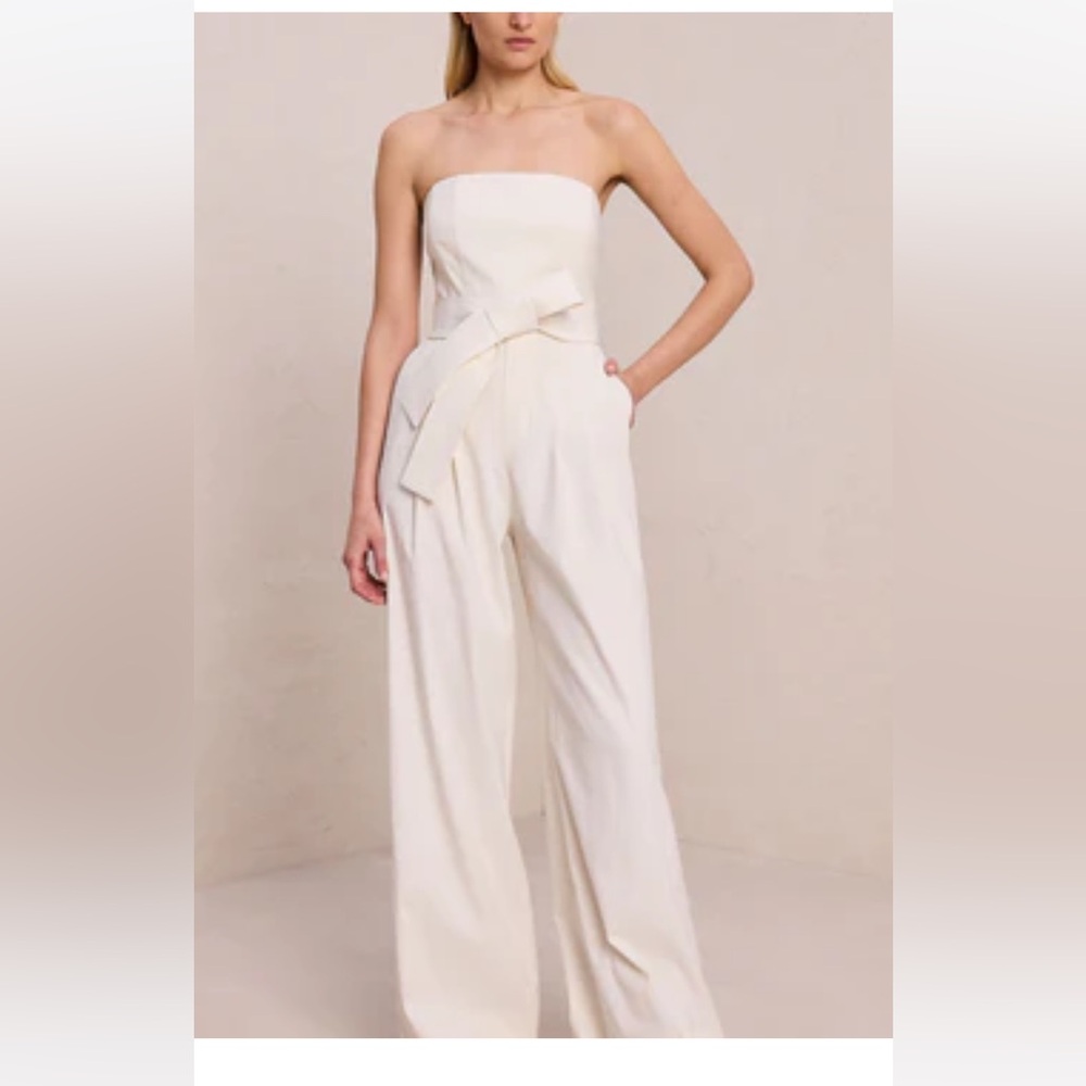 A.L.C. Elsie Strapless Linen Jumpsuit, Glacé size 6